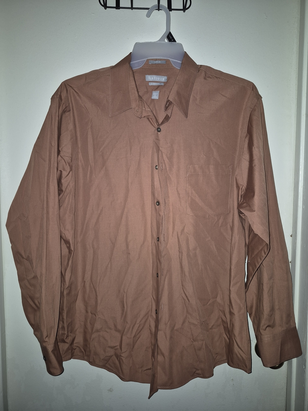 Van Heusen Men’s Long-Sleeve Tan/Brown Dress Shirt